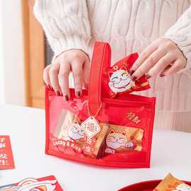 新年圣诞节红色布袋 牛轧糖雪花酥糯米船曲奇饼干糖果手提包装袋