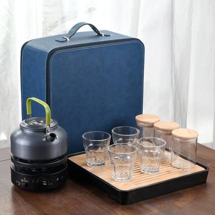 유리 세트 블루 가죽 가방 블랙 플레이트 보일러