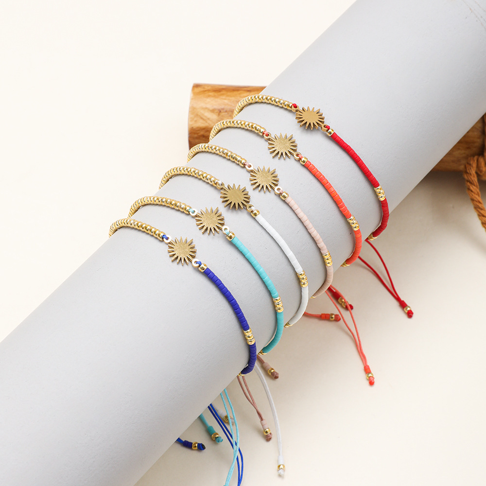 10g Weight Glass, Seed Bead Pendant Material Drawstring Bracelets Classification Bohemian Sun Glass Seed Bead Rope Wholesale Drawstring Bracelets