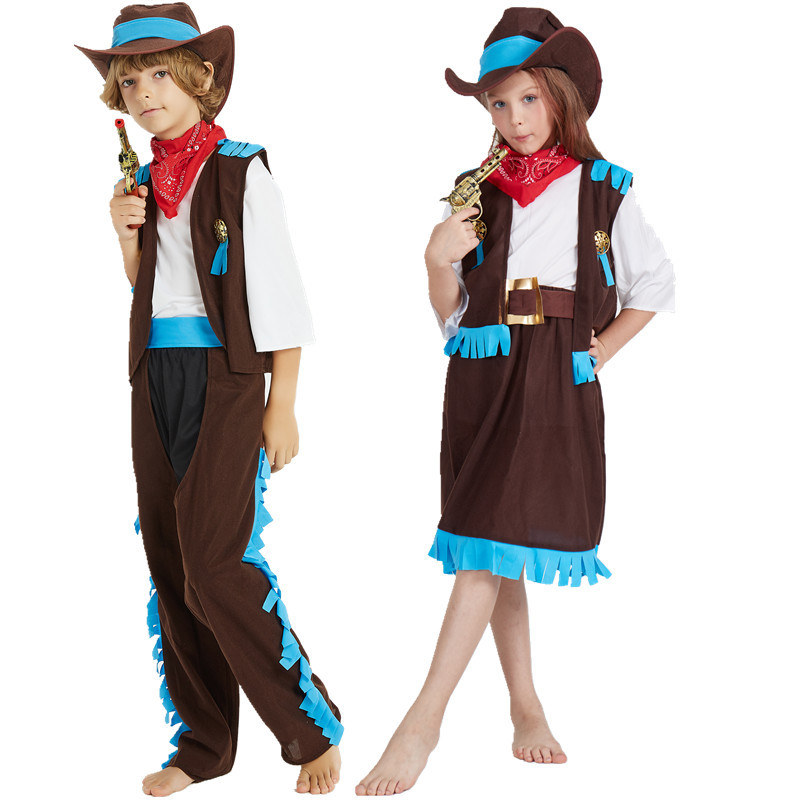 Детский западный мужской ковбойский костюм Хэллоуин Косплей Маскарад Ролевая игра шоу Одежда