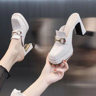 Baotou Slippers Women's Outwear Fashion Outgoing 2024 Spring New Thick Heel Fitting Room High Heel Fashion Single Shoes