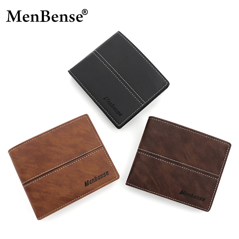 Menbénse nueva cartera transfronteriza corta de los hombres de moda simple negocio suave cartera juventud ultra-delgada cartera