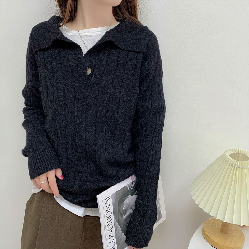 Nuevo suéter de viento perezoso con solapa coreana suelta estilo extranjero torcido chaqueta de moda camiseta de punto de mujer image 10