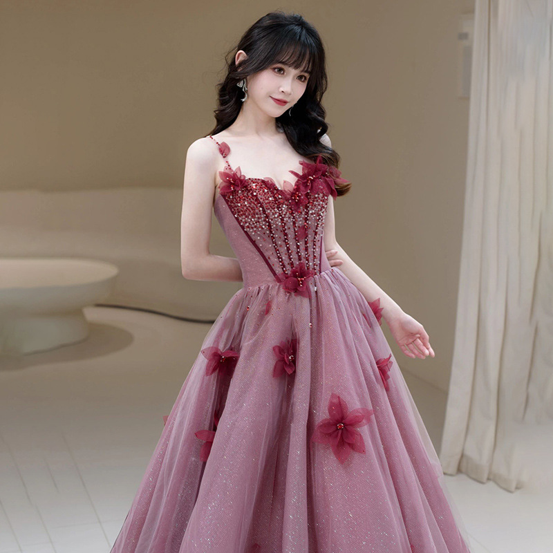 Escape Princess Pontu Skirt Bride Toasting Dress Sense Heavy Industry Going Out Yarn Banquet Host Sling Evening Dress Female