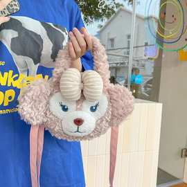 露思同款毛绒包包女软萌蝴蝶结大头小熊手提包高颜值便携可爱背包