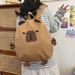 韓版時尚丑萌雙肩包2024新款個性創意書包大容量玩偶水豚旅行包