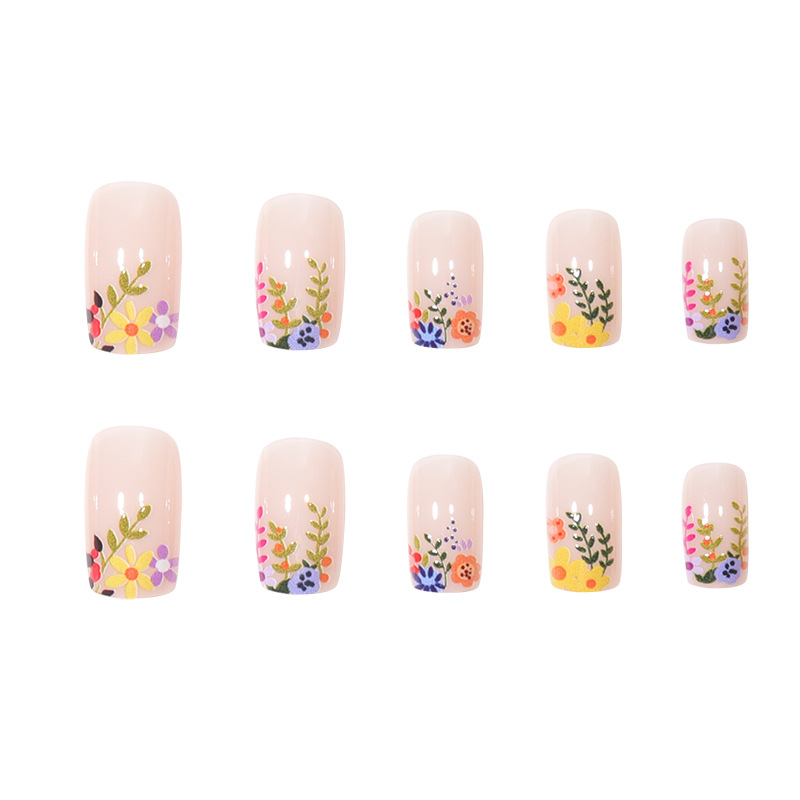 Verano pequeña flor falsa pegatinas de uñas desgaste manicura de uñas terminado pieza de uñas Impresión digital parche de uñas pieza de uñas extraíble