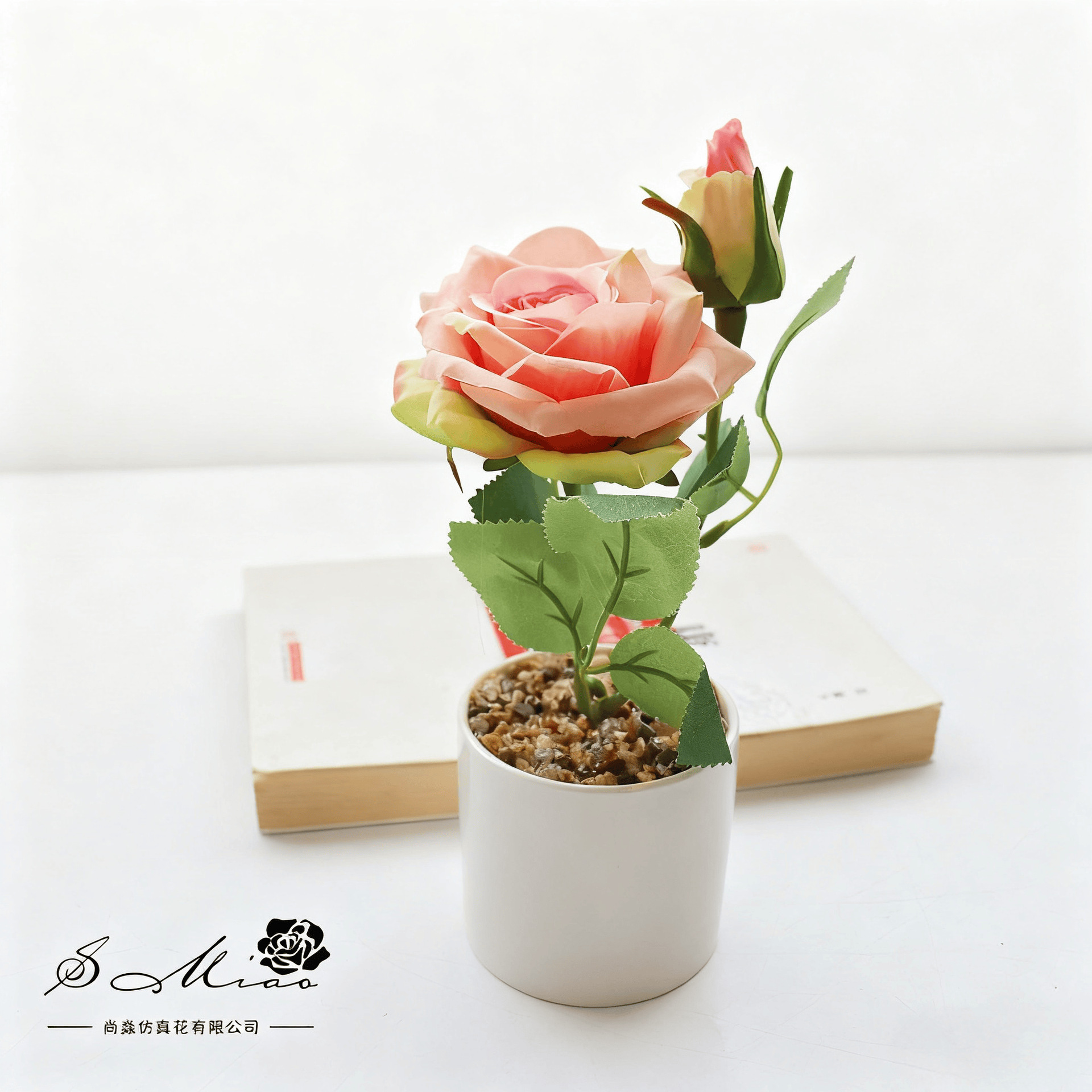 Flores falsas de alta calidad europea rosa bonsai flor de simulación decoración creativa de moda plantación verde artificial simulación maceta