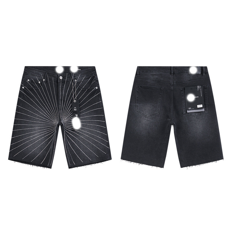 Marca de moda transfronteriza JB purple verano rectas vaqueros lavados de agua para hacer viejos agujeros vaqueros de hombre pantalones cortos de caño purple