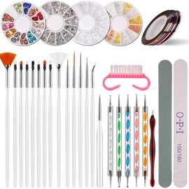 美甲15支装彩绘笔 金银线 美甲打磨条 死皮叉亚克力合金饰品 套装