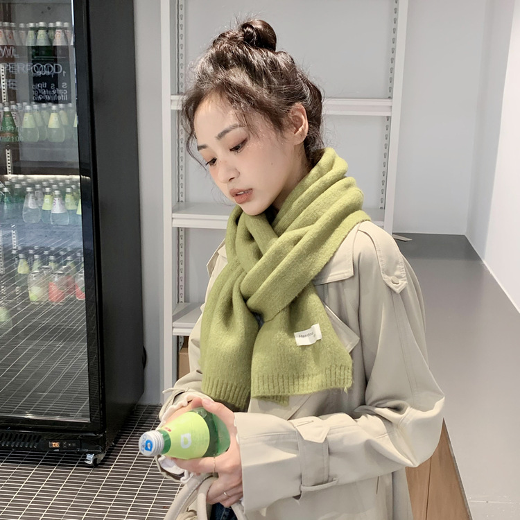 围巾 女20222新款冬季保暖时尚百搭显白纯色围脖简约针织毛线围巾