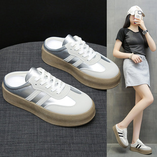 Popular Slip-On Heelless White Shoes for Women 2025 New Summer Women's Shoes Internet Celebrity Thick-Soled Toe-Cap Half Slippers
