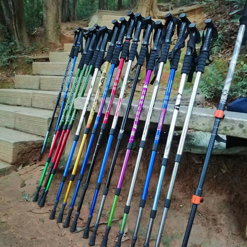 Telescopic four-section aluminum alloy elderly crutches shock-absorbing ultra-light straight handle curved handle trekking stick outdoor hiking walking stick