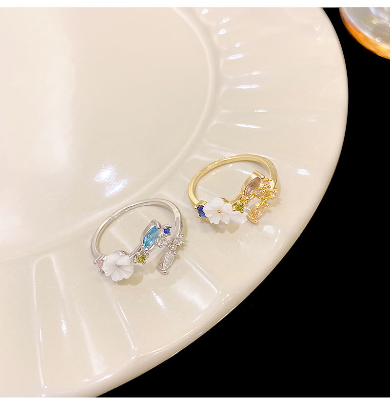 Sweet Flower Copper Inlay Artificial Gemstones Rings 1 Piece