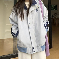 美式撞色复古三条杠棒球服外套春秋新款修身宽松休闲情侣百搭夹克