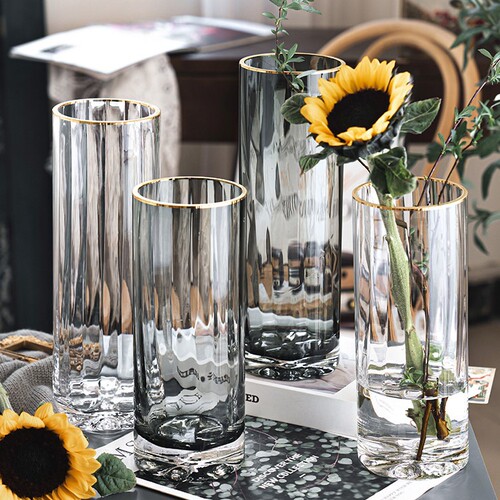 Zeyan gold-painted glass vase sun flower base creative water-raised rich bamboo lily straight vase home decoration