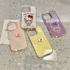 韓国系ライン猫の立体蝶結びはiphone16 promaxアップル15携帯ケース14新型13を適用します。