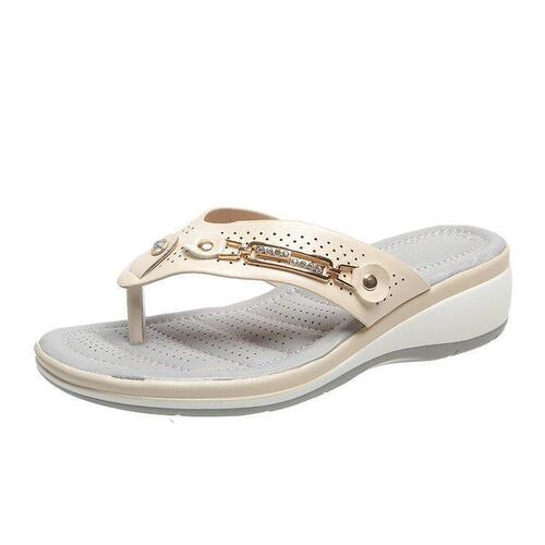Independent station metal buckle beach sandals for women, summer wedge, fashionable casual, breathable flat sandals for women