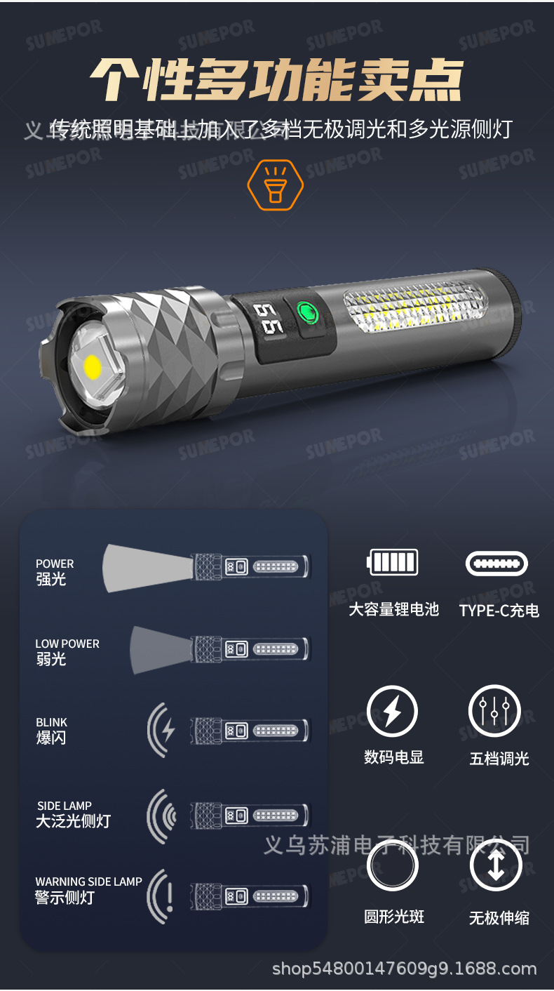 Strong Light Flashlight Sumepu Ultra-Bright Outdoor Laser Wick Long Endurance Long-Range S-P75