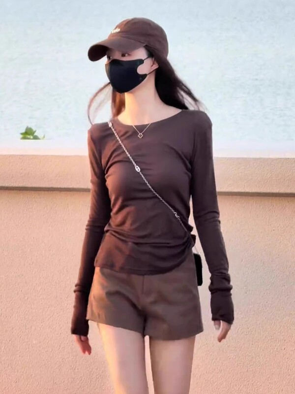 天丝羊毛轻薄圆领微透防晒长袖T恤女秋季薄款罩衫显瘦打底衫上衣|undefined