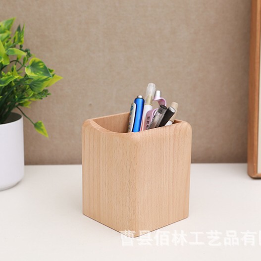 木製筆筒シンプルオフィス書斎学生文房具デスクトップ収納ケース筆桶化粧ブラシ収納ケース|undefined