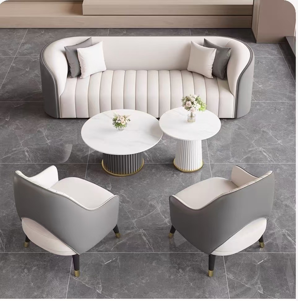 180 dobles + 2 individuales + Mesa de café grande y pequeña (gris)