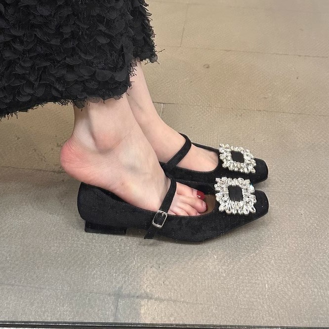 Demi-season retro Mary Jane shoes with a strap with rhinestones…