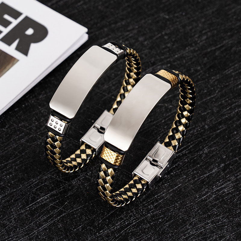 European and American New Men's Business Retro Stainless Steel Bracelet Couple Gift Processing Engraving Handmade Rope Bracelet for Men
