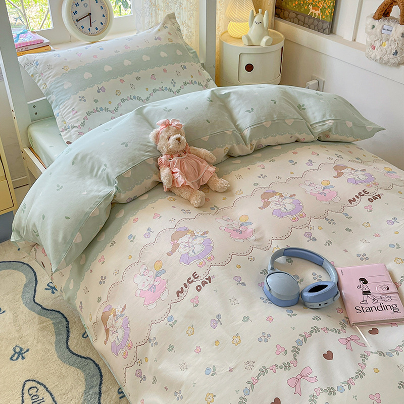 Juego de cama de dormitorio de estudiantes universitarios de tres piezas de algodón puro 2025 nueva ropa de cama con funda de edredón individual