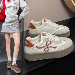 厚底板鞋女2025秋季新款增高防滑休闲单鞋系带防滑百搭小白鞋2655