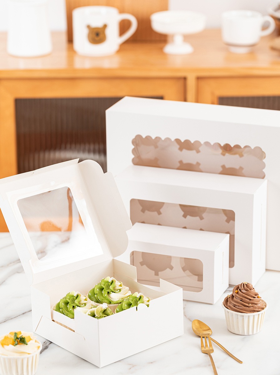 牛皮纸包装盒杯子纸杯子2/4612粒西点马芬蛋挞透明开窗烘焙打包盒