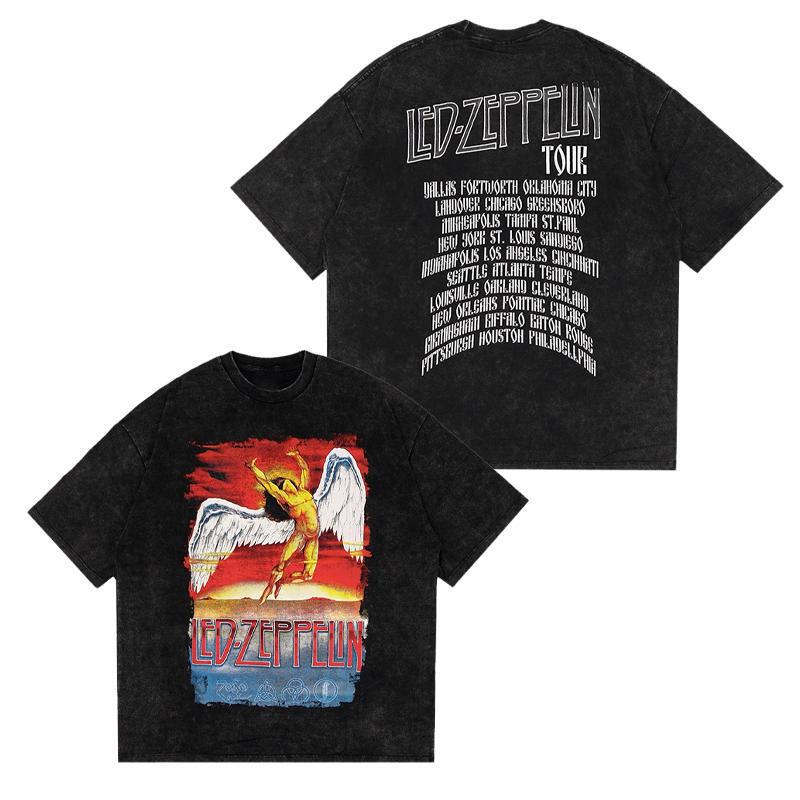 LED ZEPPELIN Zeppelin Airship Band American Retro Rock Washed Old Short Sleeve T-Shirt for Men