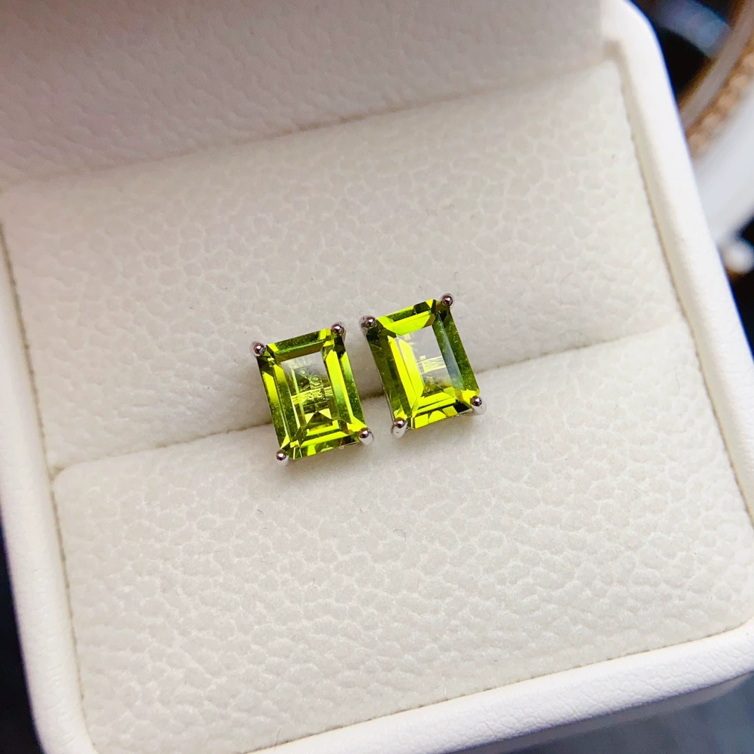 Заводская оптовая продажа популярных натуральных сережек с перидотом, серебро 925 пробы, основной камень 6*8, горячая распродажа, европейский и американский дропшипинг