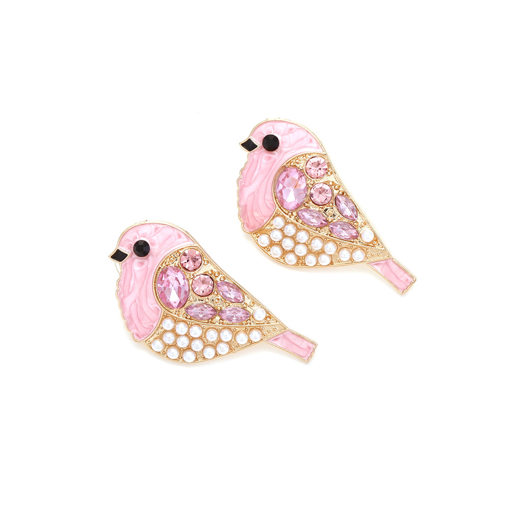 IG Style Cute Bird Zinc Alloy Enamel Inlay Artificial Pearls Rhinestones Women's Ear Studs 1 Pair display picture 5