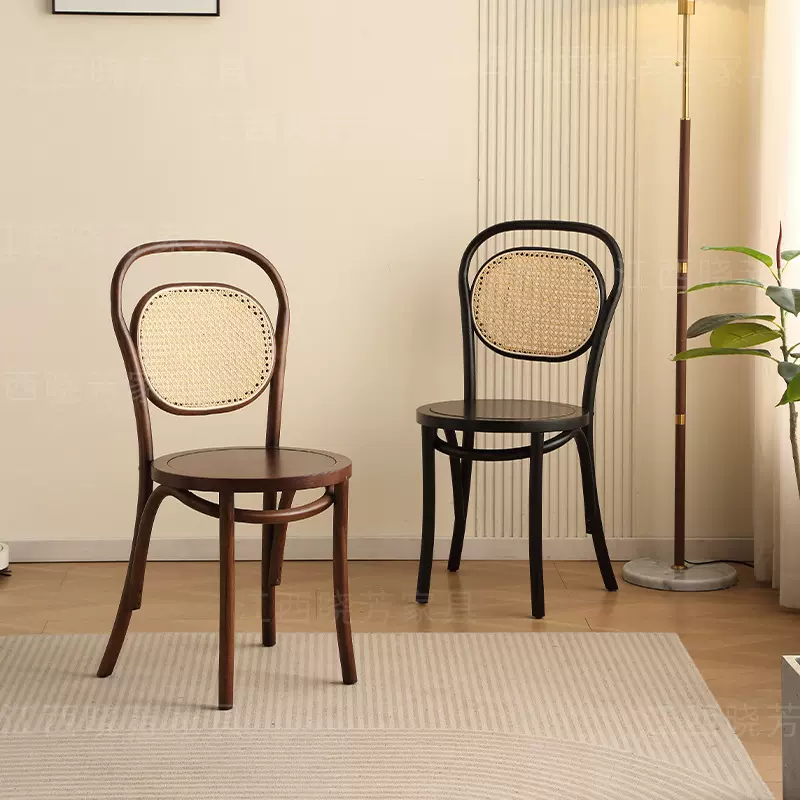 实木餐椅餐厅藤编复古椅子简约餐桌椅日式靠背家用休闲椅