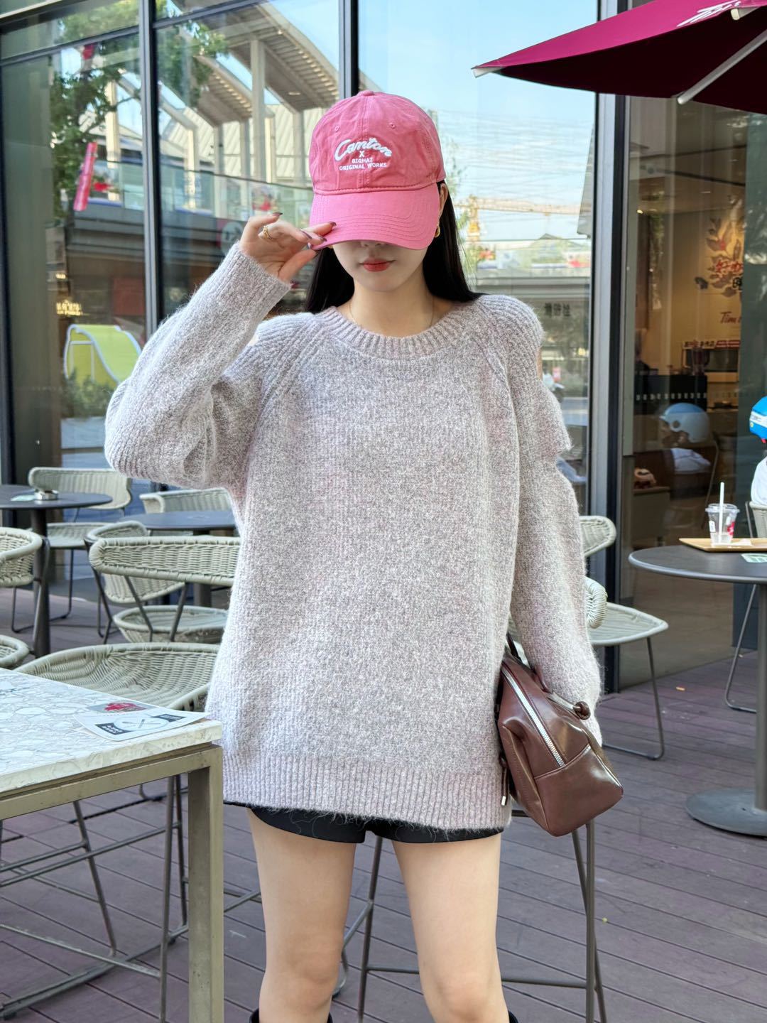 24 Dongpuyuan coreano de diseño de hombro abierto sensación de camisa de punto nueva amplia explosión con suéter de lana