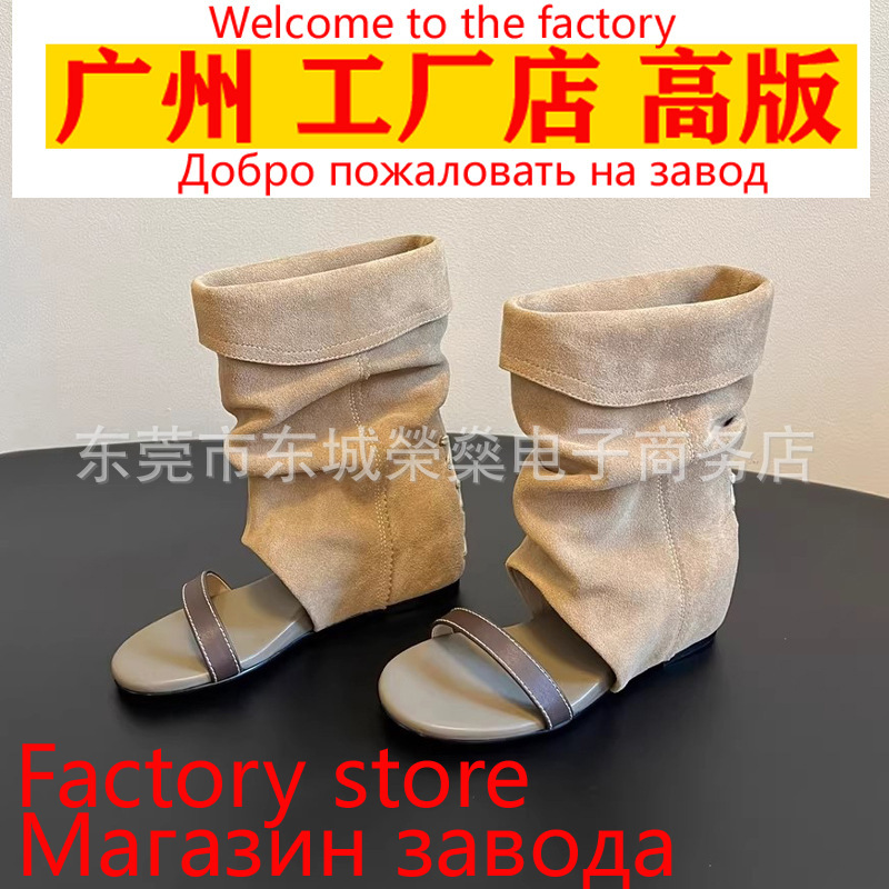 Cross-Border Foreign Trade Short Boots for Women 2026 Spring/Summer New Vintage Round-Toe Single Strap Flat Mid-Calf Fashion Open-Toe Sandals Cross-Border Foreign Trade Short Boots for Women 2026 Spring/Summer New Vintage Round-Toe Single Strap Flat Mid-Calf Fashion Open-Toe Sandals