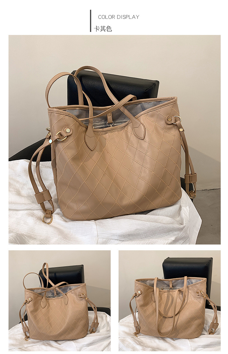 Wholesale Fashion Rhombus Embossed Soft Surface Portable Tote Bag Nihaojewelry display picture 1