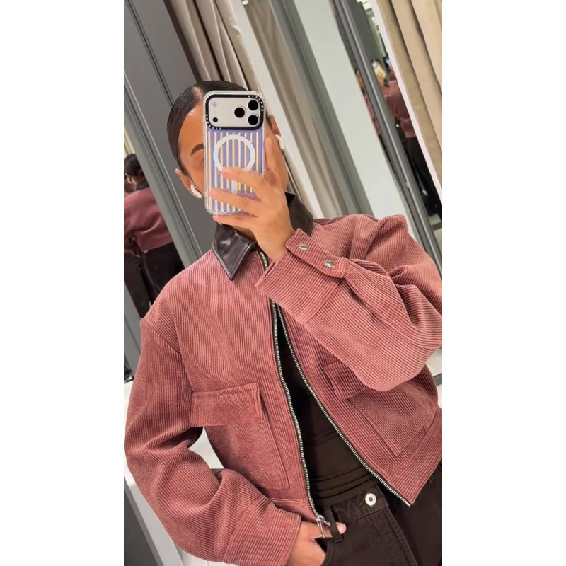 Chaqueta Corta Estilo Retro con Solapa de Poliéster con Cremallera para Ocio