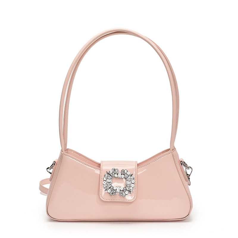 Bolso de axila de textura de alta calidad 2025 nuevo bolso de mujer bolso de hombro con diamantes de estilo occidental bolso de mensajero brillante de charol