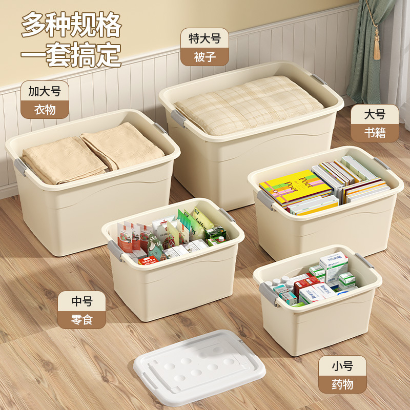 Caja de almacenamiento de capacidad doméstica caja de plástico libros ropa ropa juguetes caja de ordenamiento de almacenamiento extra grande dormitorio