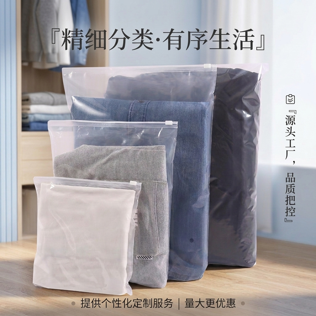 透明加厚拉链袋 内衣服饰透明塑料专用袋 滑扣设计方便使用