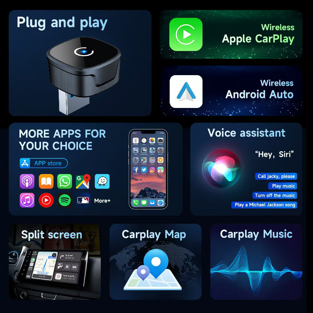 New Wireless Carplay Box with Android Auto 2-in-1 Smart Car-Machine Interconnection Aibox Adapter