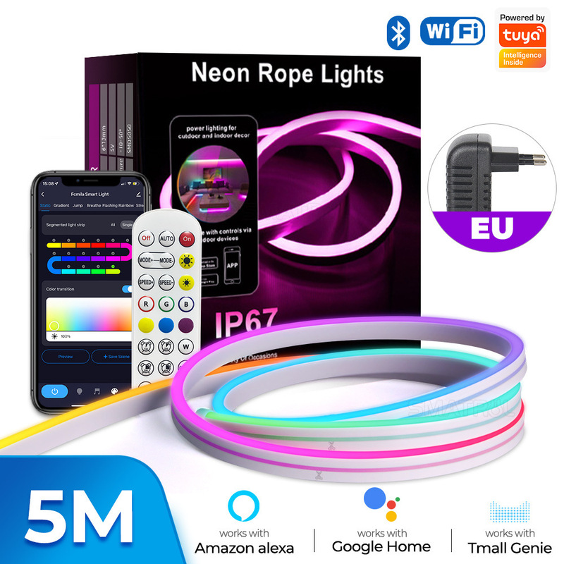 Tuya WIFI スマートシリコン LED ネオンライト Bluetooth 音楽リモコン APP 音声タイミングマーキーテープ付き|undefined