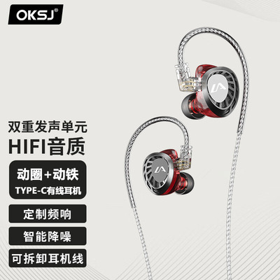 OKSJ TP10有线耳机可拔插Type-c线控耳机带麦游戏电脑吃鸡K歌降噪|ms