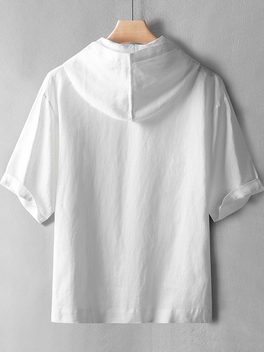 Verano hip hop estilo Delgado color sólido Lino cuello redondo pullover Top Loose hombres HOODIE en stock