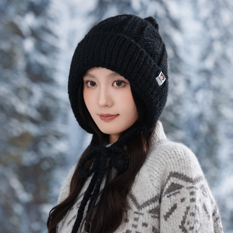 Korean Version Versatile Bear Patch Strap Knitted Autumn Winter Fashion Retro Pullover Outdoor Casual Warm Hat New_voghion.com