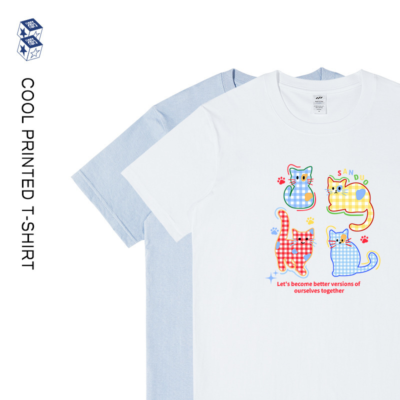 トレンディなブランドメンズ日本のかわいい猫半袖 T シャツ女性の夏の新しい新鮮な年齢を減らすルーズカップルトップス男性用|undefined