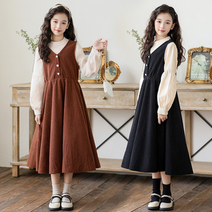 Girls dress Autumn and Winter Long Sleeve Small Collar Fake Two-piece Skirt 2024 New Children's Princess Skirt