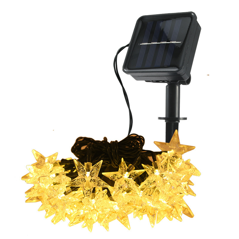 Transfronterizo nuevo LED solar estrella luz cadena al aire libre impermeable patio Decoración LED burbuja estrella color intermitente luz cadena